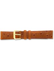 de Beer Brown Ostrich Grain Leather Watch Band 12mm Gold Color