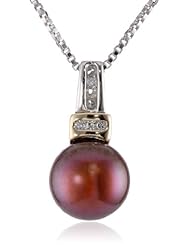 S&G Sterling Silver and 14k Yellow Gold 8mm Brown Freshwater Cultured Pearl and Diamond Pendant Necklace (0.03 cttw, I-J Color, I3 Clarity), 18"