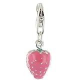 Les Poulettes Jewels - Sterling Silver Charms - Pink Strawberry - 925 Silver Enamel with Lobster Clasp