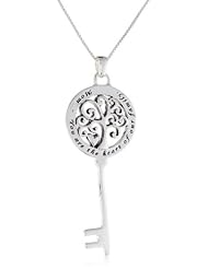 Sterling Silver "Mom You Are The Heart Of Our Family" Reversible Key with Tree and Heart Pendant Necklace , 18"