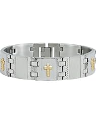 Stainless Steel Bracelet with 10kt Yellow Crosses & .21 ct tw Diamonds Satin And olished B947d