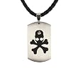 Stainless Steel Cubic Zirconia & Skull Design Dog Tag Pendant w. Woven Faux Leather Necklace