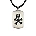 Stainless Steel Cubic Zirconia & Skull Design Dog Tag Pendant w. Woven Faux Leather Necklace