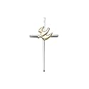 Sterling Silver "Two-Tone" Polished Stick Cross Pendant with Holy Spirit Dove, 18"