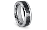 Tungsten Carbide Ring with Black Carbon Fiber Inlay Satin Finish 8mm