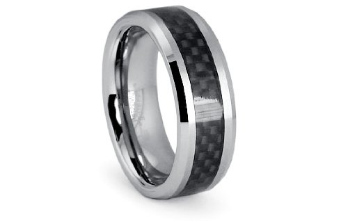 Tungsten Carbide Ring with Black Carbon Fiber Inlay Satin Finish 8mm