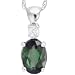 14K White Gold Green Tourmaline and White Sapphire Exotic Gemstone Solitaire Pendant, 16"
