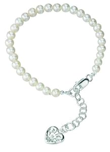 D for Diamond B2812W Girls Sterling Silver and Freshwater Pearl Adjustable Bracelet with Diamond Set Fillgree Heart