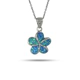 Sterling Silver Blue Opal Plumeria Pendant