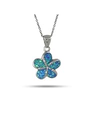 Sterling Silver Blue Opal Plumeria Pendant