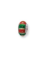 Green and Orange Striped, Glass Charm for 3mm Charm Bracelets