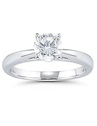 1.50 Cts of 6.5 mm Round Cubic Zirconia Solitaire Ring in 14K White Gold