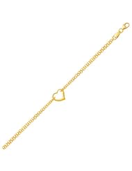 14K Yellow Gold Double Rolo Chain Anklet with an Open Heart Station