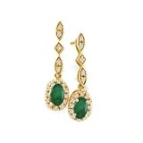 Emerald Gemstone Jewelry: Dangle Style Emerald and Diamond Earrings in 10k Yellow Gold | Fine...