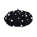 BESTOYARD Beret Pearl Autumn Winter Cashmere Beret Starry Beaded Pearl Rivet Wool Beret (Black)