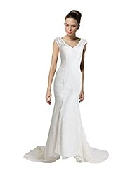 V-neck Mermaid Sequined Lace-Up Wedding Dress  with a Brush/Sweep Train 