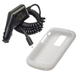 2 Pieces Value Combo of White Silicone Skin Cover Case and Car Charger for Blackberry Bold 9000