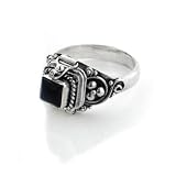 Square Sterling Silver Black Onyx Poison Box Locket Ring (Size 5,6,8,9)
