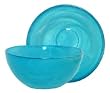 Colorful Recycled Art Glass Small Aqua Blue Salad Bowl 5 1/2"D, 2 1/2 "H - Set / 2