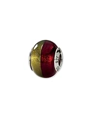 Gold and Red Satin Murano Glass Charm for 3mm Charm Bracelets