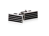 European Enamel Black Bar Cufflinks in Rhodium Silver Setting with Presentation Box