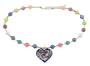 Blue Murano Glass Heart on Multi Color Bead Chain Necklace