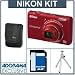 Nikon Coolpix S6200 Digital Camera Kit- Red - with 4GB SD Memory Card, Camera Case, Table Top Tripod