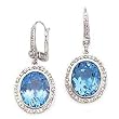 14k White Gold, Diamond & Blue Topaz Oval Dangle Earrings (11.28ctw)