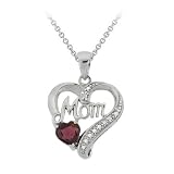 Sterling Silver Genuine Garnet 'Mom' Heart Pendant