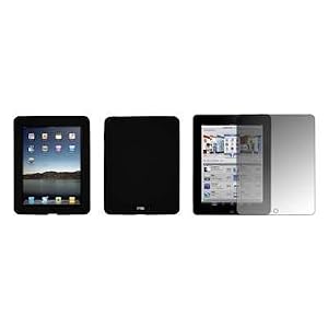 EMPIRE - Apple iPad - Premium Jet Black Soft Silicone Gel Skin Cover Case + Crystal Clear LCD Screen Protector for Apple iPad