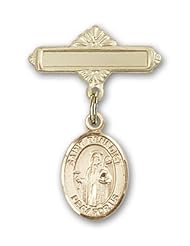 14kt Gold Baby Badge with St. Benedict Charm and Polished Badge Pin