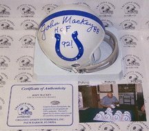 John Mackey Autographed Baltimore Colts Mini Football Helmet with Inscription