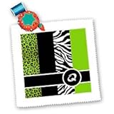 Elegant Animal Print Monogram - Green Q - 10x10 Quilt Square