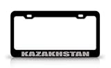 KAZAKHSTAN Country Steel Auto License Plate Frame Tag Holder, Black/Silver