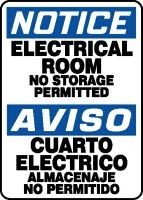 NOTICE ELECTRICAL ROOM NO STORAGE PERMITTED (BILINGUAL) 14 x 10 Adhesive Vinyl Sign