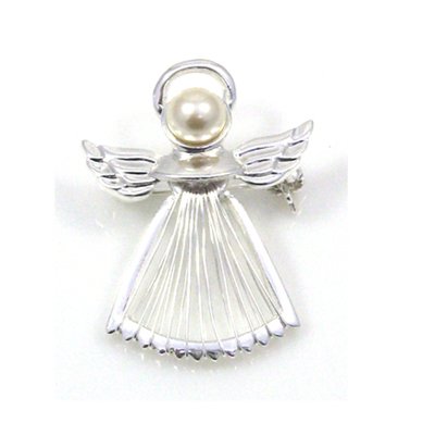 Guardian Angel Pearl and Silver Plated Brooch Pin