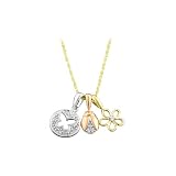 10K Tri-Color Gold Diamond Accent ''Flower, Butterfly and Ladybug'' Necklace