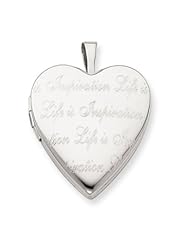Genuine .925 Sterling Silver 20mm Life is Inspiration Heart Locket. 100% Satisfaction Guaranteed.