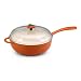 Rachael Ray 4-Quart Cast Iron Chef Pan with Stick Handle and Glass Lid, Orange