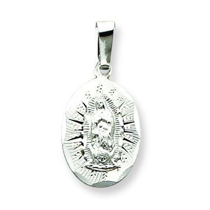 14k White Gold Oval Guadalupe Pendant