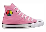 Converse Chuck Taylor All Star Hi Top Custom Pink with Multi Colored Peace Sign men's 10.5