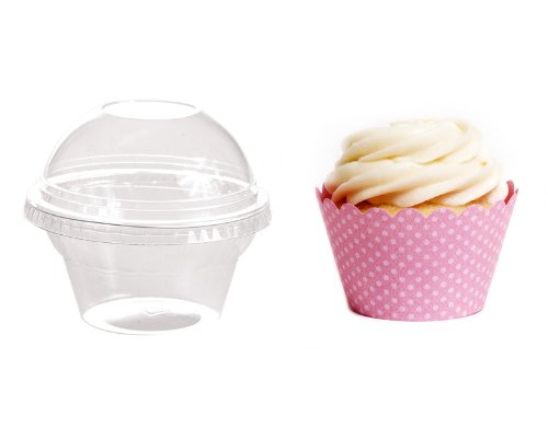 Dress My Cupcake Favor Dome Containers with Wrappers DIY Kit, Cherry Blossom Pink, Set of 25