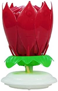 Jiusheng Pack of 3 Red Amazing Happy Birthday Music Candle Novelty Blooming Lotus Flower Party Lighting Decoration