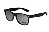 Nerd Sonnenbrille im Wayfarer Stil Retro Brille schwarz und silber verspiegelt