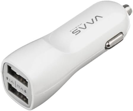 Vaas Mobile 15-Watt 2.1A + 1.0A (3.1A Max) Dual Port USB Car Charger for Android & Apple Devices - VMDPC21 (15W 3.1A Dual Port USB Car Charger, White)