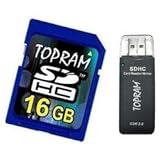 TOPRAM 16GB SD SDHC Memory Card Class 6 with R3 Reader - TRSDHC16GR3