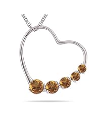 0.40 Cts AA Round Citrine Journey Heart Pendant in 14K White Gold