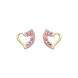 14K Yellow Gold Journey Heart Light Pink CZ Stud Earrings for Baby and Children
