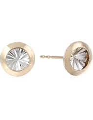 14k Two Tone Gold D-Cut Ball Stud Earrings