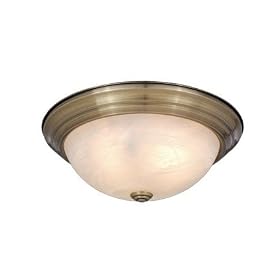 Saturn - 2 Light Medium Flush Mount Ceiling Lighting Fixture - Antique Brass - White...